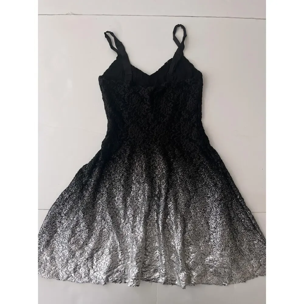 Free People Dress Women S Black Silver Lace Fit & Flare Mini Party New Years